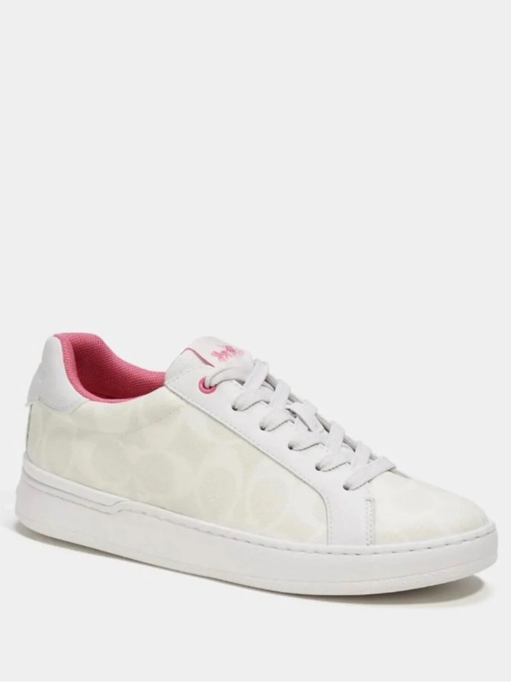 NWOT Coach White Low-Top Sneaker with Pink Interior Accents